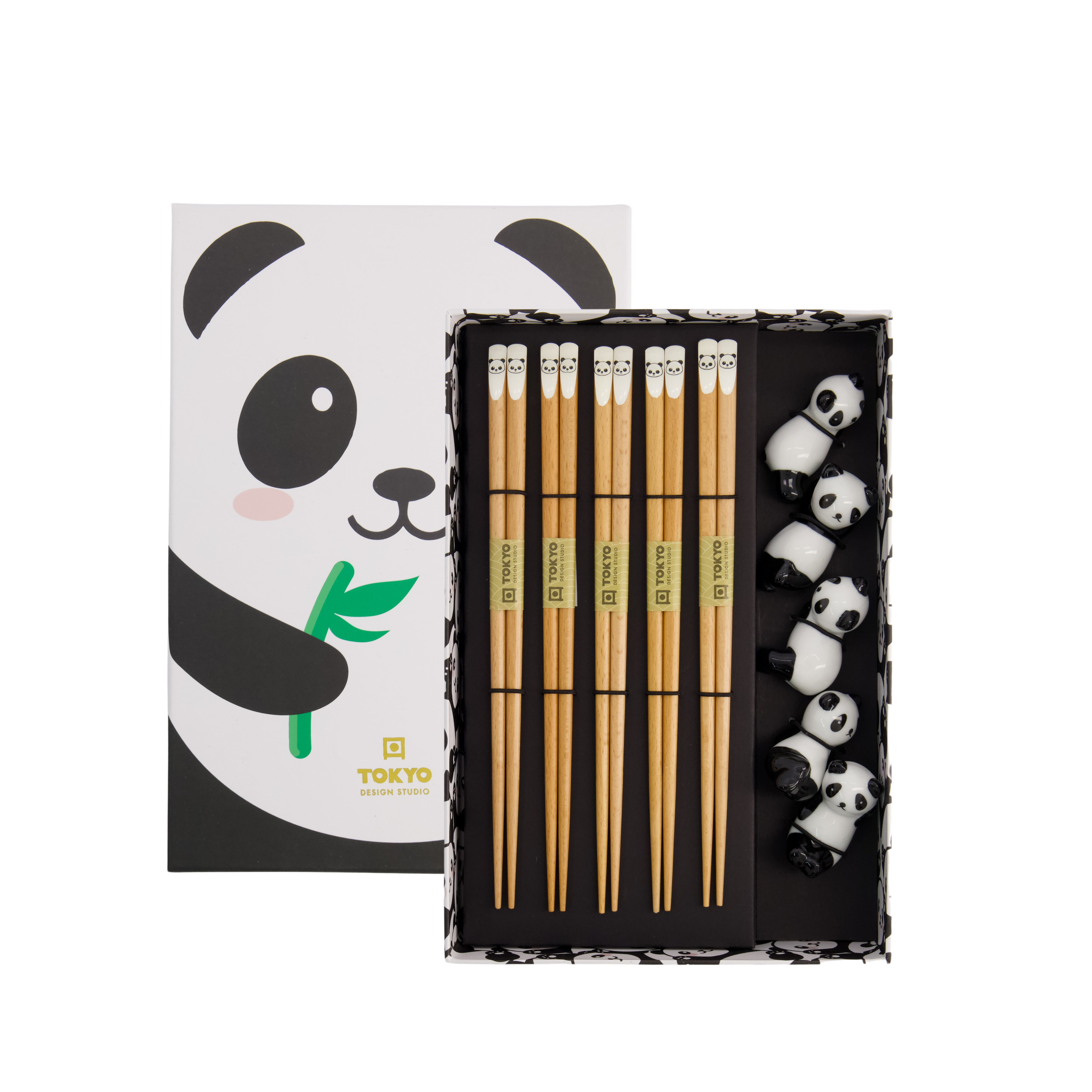 Spisepinde & holdere gavesæt, Panda - 5 par